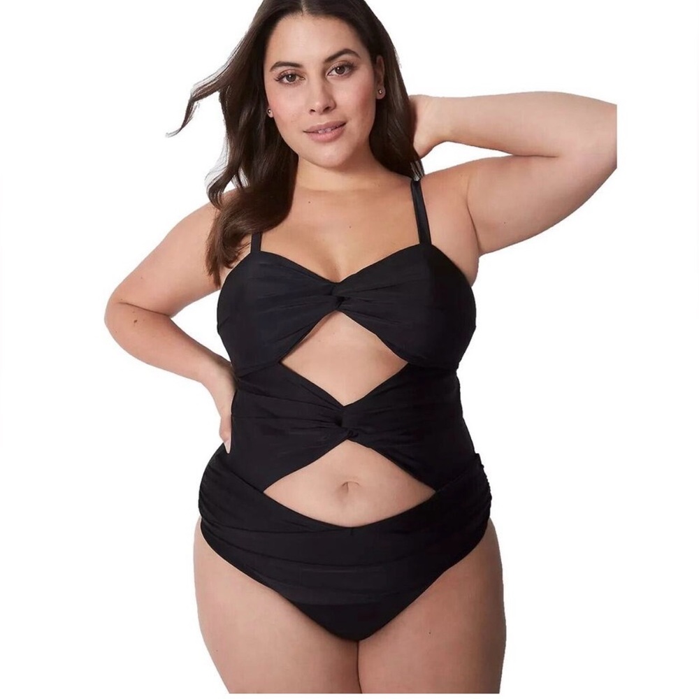 Cacique Lane Bryant Black Triple Knot Cutout One Piece Swimsuit Size 18